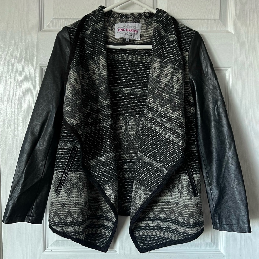 PINK MARTINI • open front edgy waterfall jacket wool chic boho moto pockets